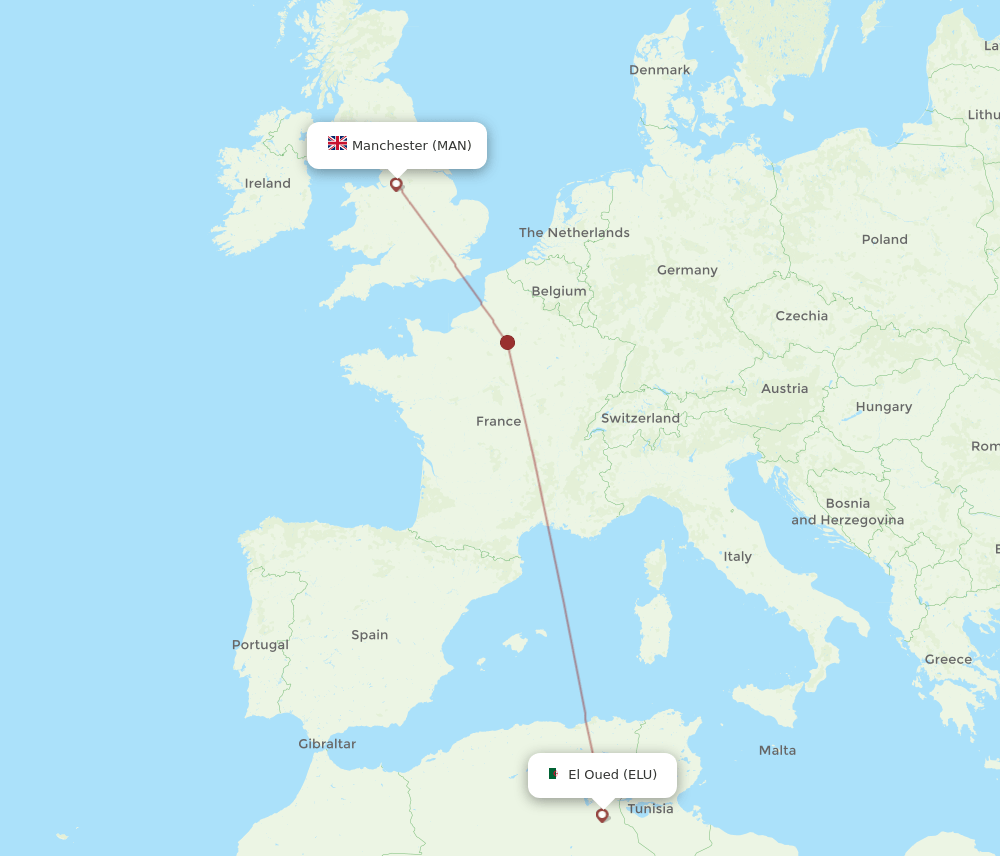 Manchester - El Oued route map and flight paths