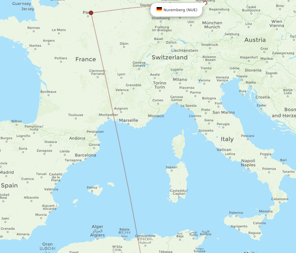 El Oued - Nuremberg route map and flight paths