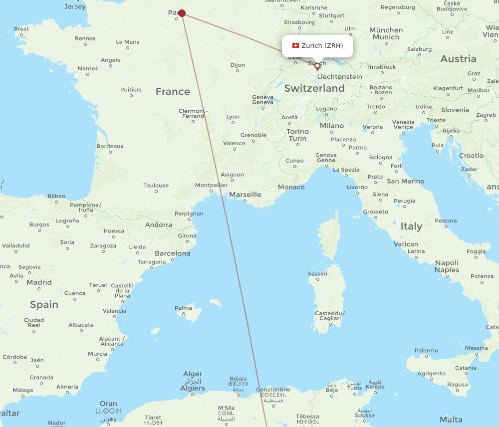 Zurich - El Oued route map and flight paths