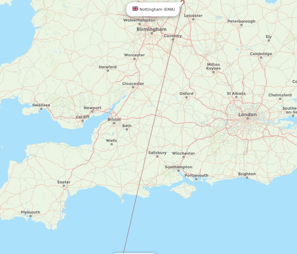 Leicestershire - Alderney route map and flight paths