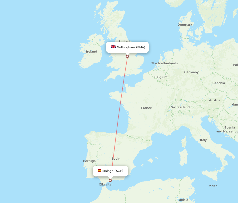 EMA to AGP flights and routes map