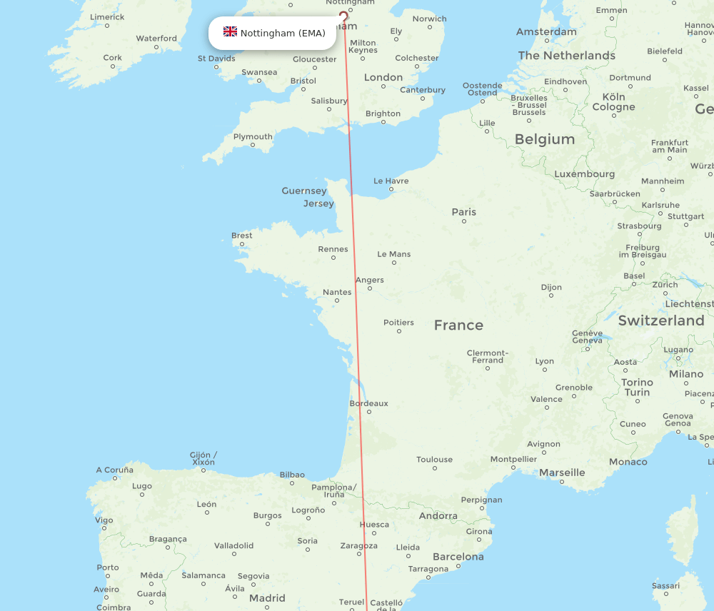 Leicestershire - Alicante route map and flight paths