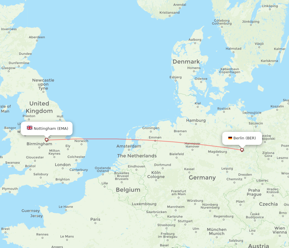 Leicestershire - Berlin route map and flight paths