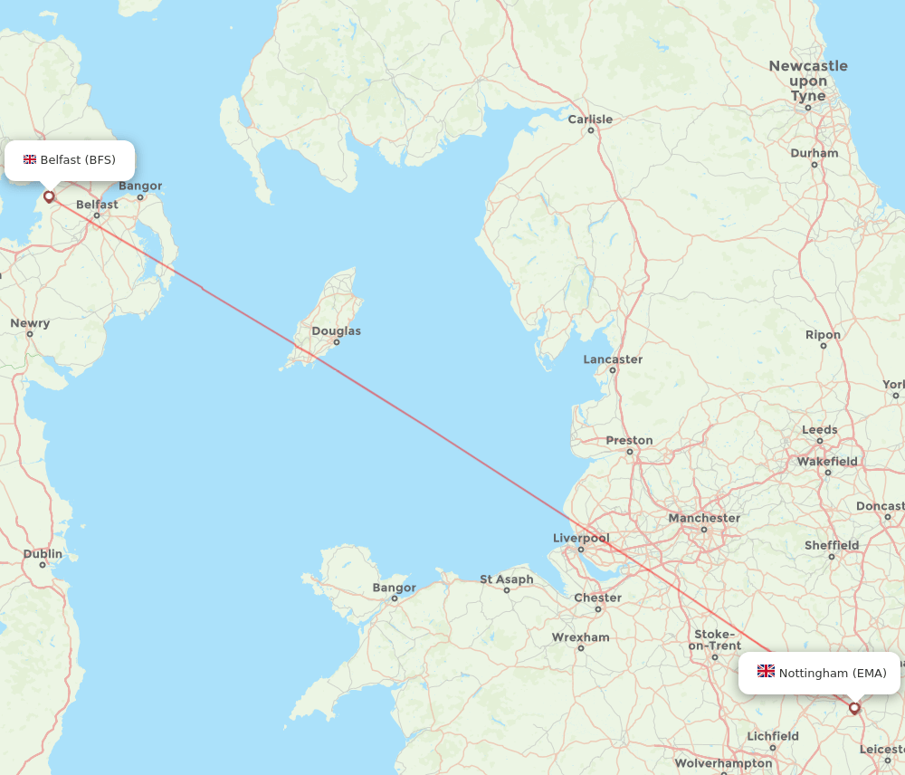 EMA to BFS flights and routes map