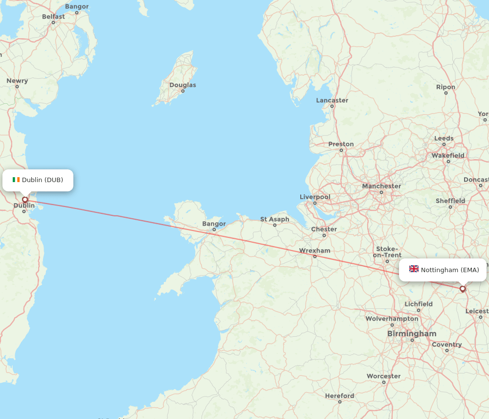 EMA to DUB flights and routes map