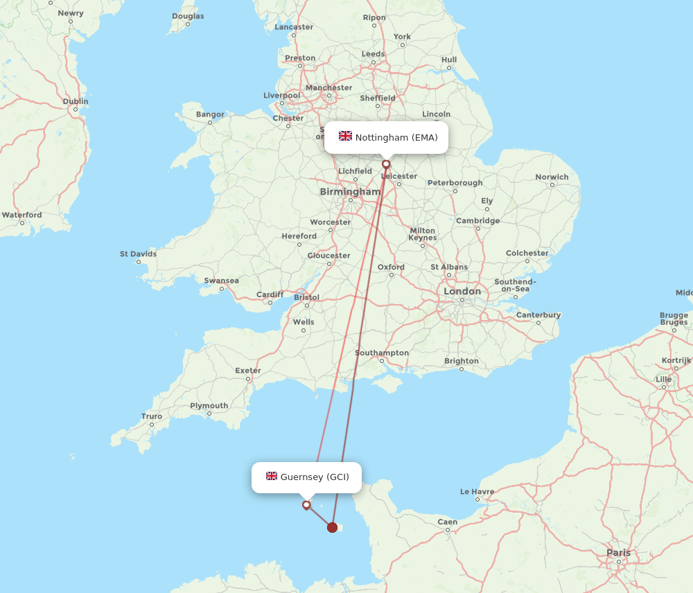 EMA-GCI flight routes