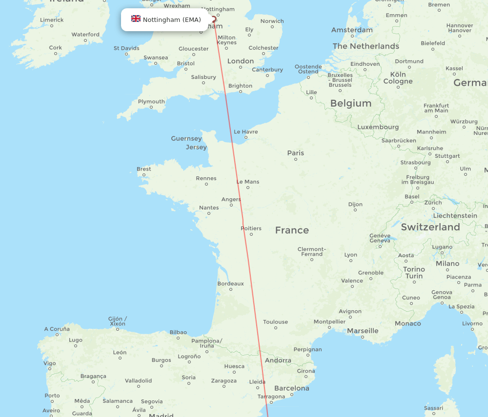Leicestershire - Ibiza route map and flight paths