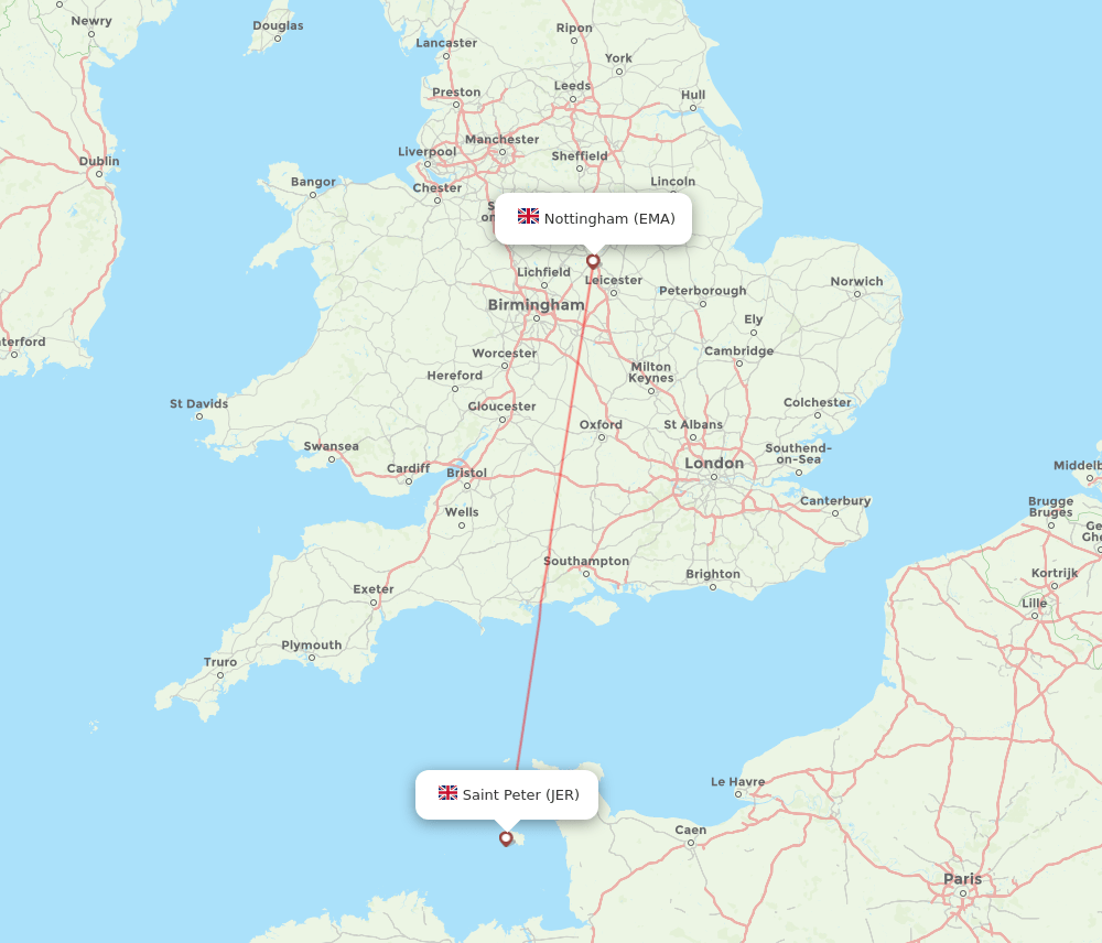 Leicestershire - Jersey route map and flight paths