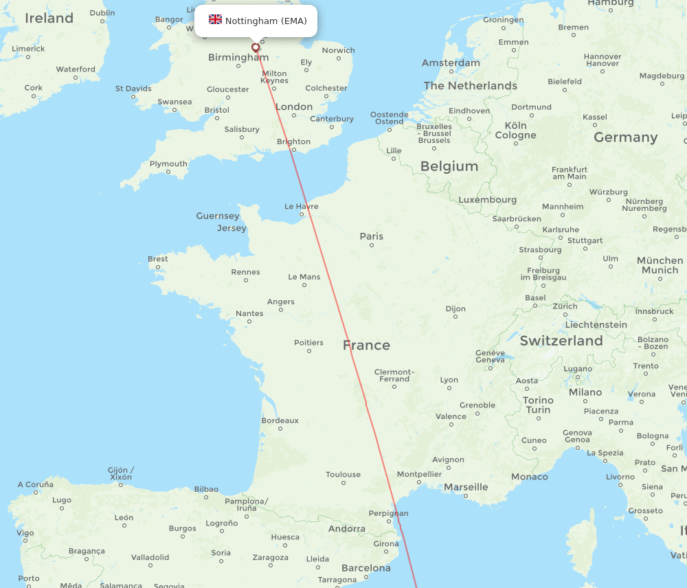 Leicestershire - Menorca route map and flight paths