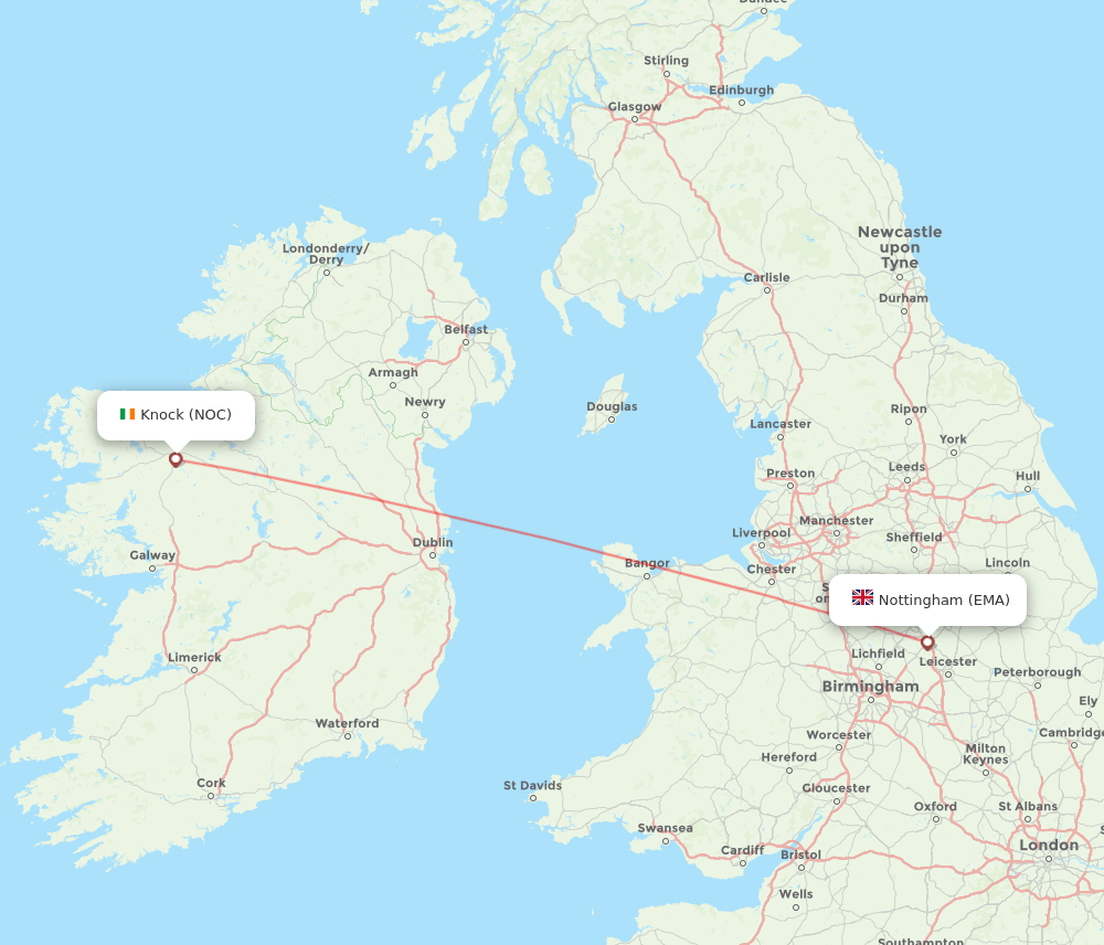 EMA to NOC flights and routes map