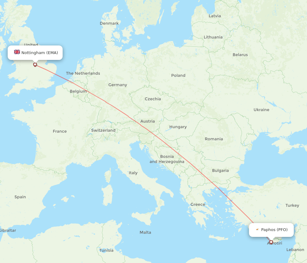 Leicestershire - Paphos route map and flight paths