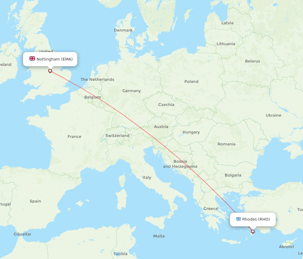 Leicestershire - Rhodes route map and flight paths
