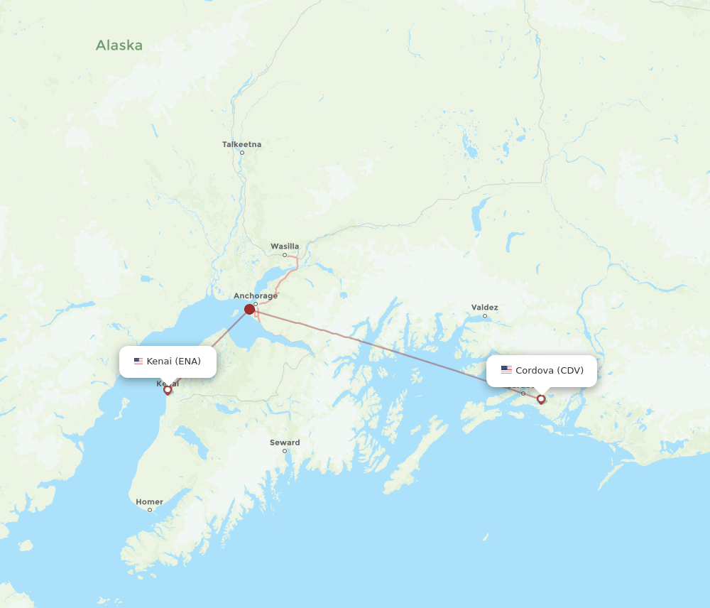Kenai - Cordova route map and flight paths