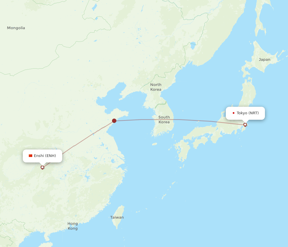 Tokyo - Enshi route map and flight paths