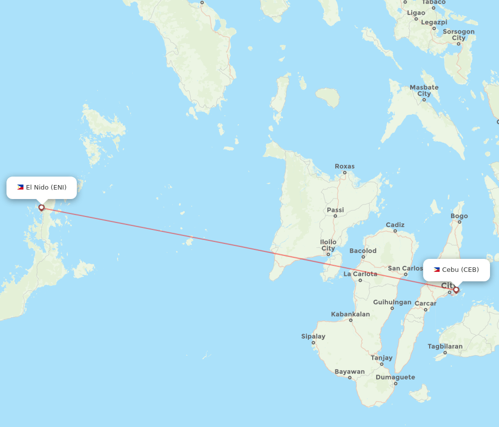 El Nido - Cebu City route map and flight paths