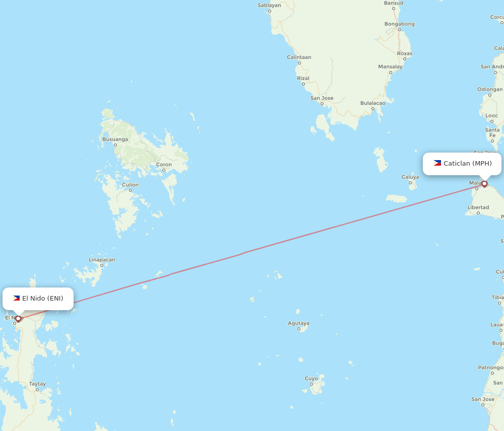 El Nido - Caticlan route map and flight paths
