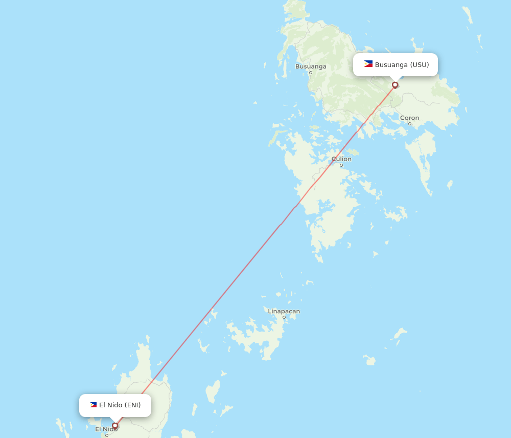 El Nido - Busuanga route map and flight paths