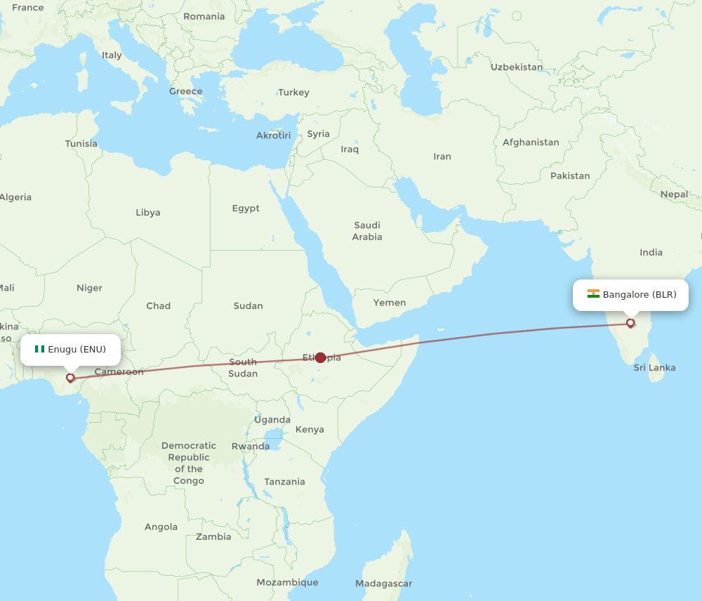 ENU to BLR flights and routes map