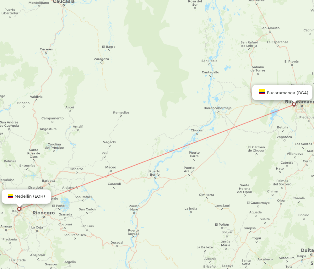 Bucaramanga - Medellin route map and flight paths