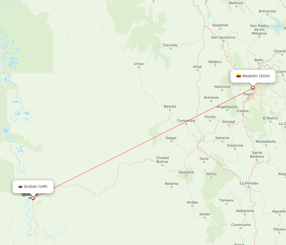 Medellin - Quibdo route map and flight paths