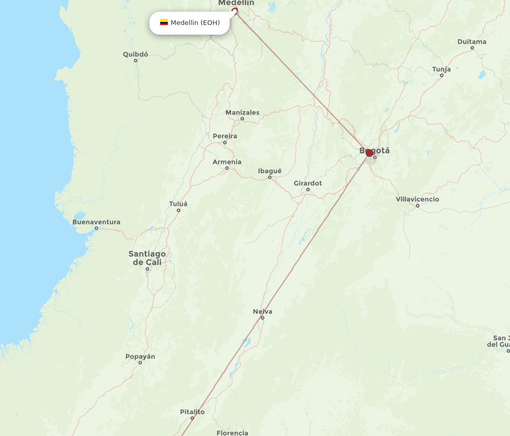 Villa Garzon - Medellin route map and flight paths