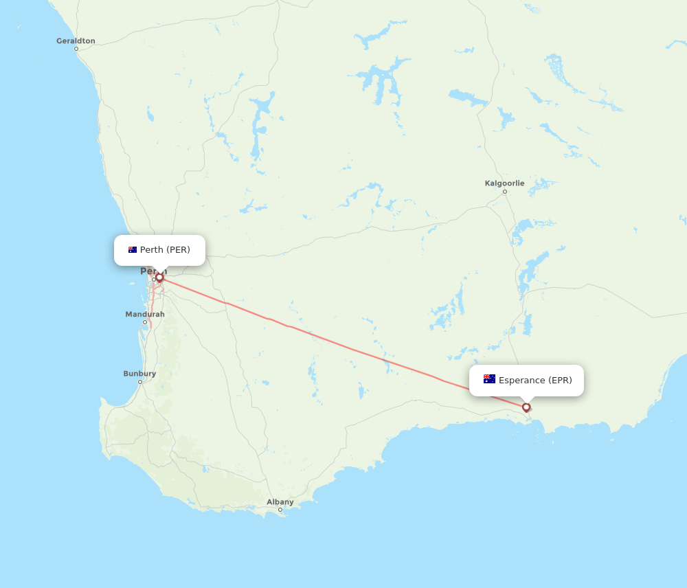 Esperance - Perth route map and flight paths