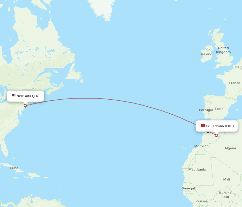New York - Errachidia route map and flight paths