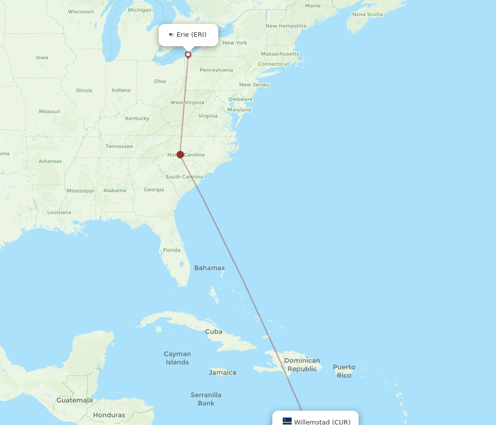 ERI-CUR flight routes