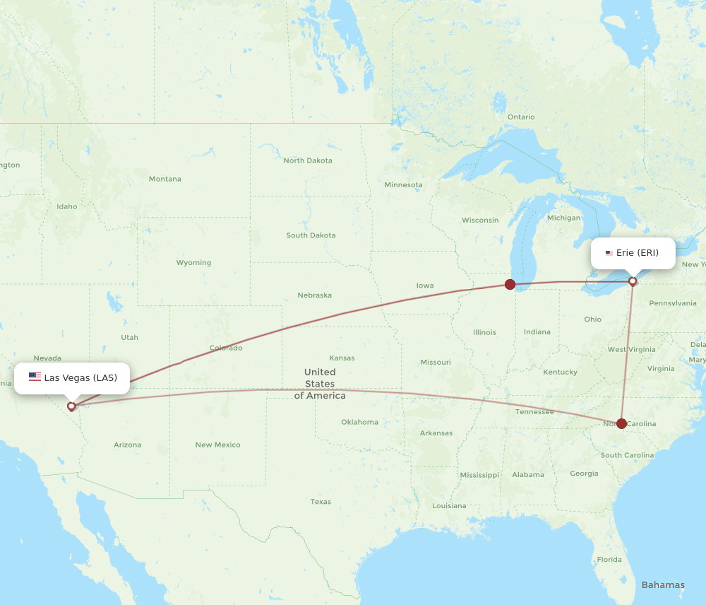 ERI-LAS flight routes
