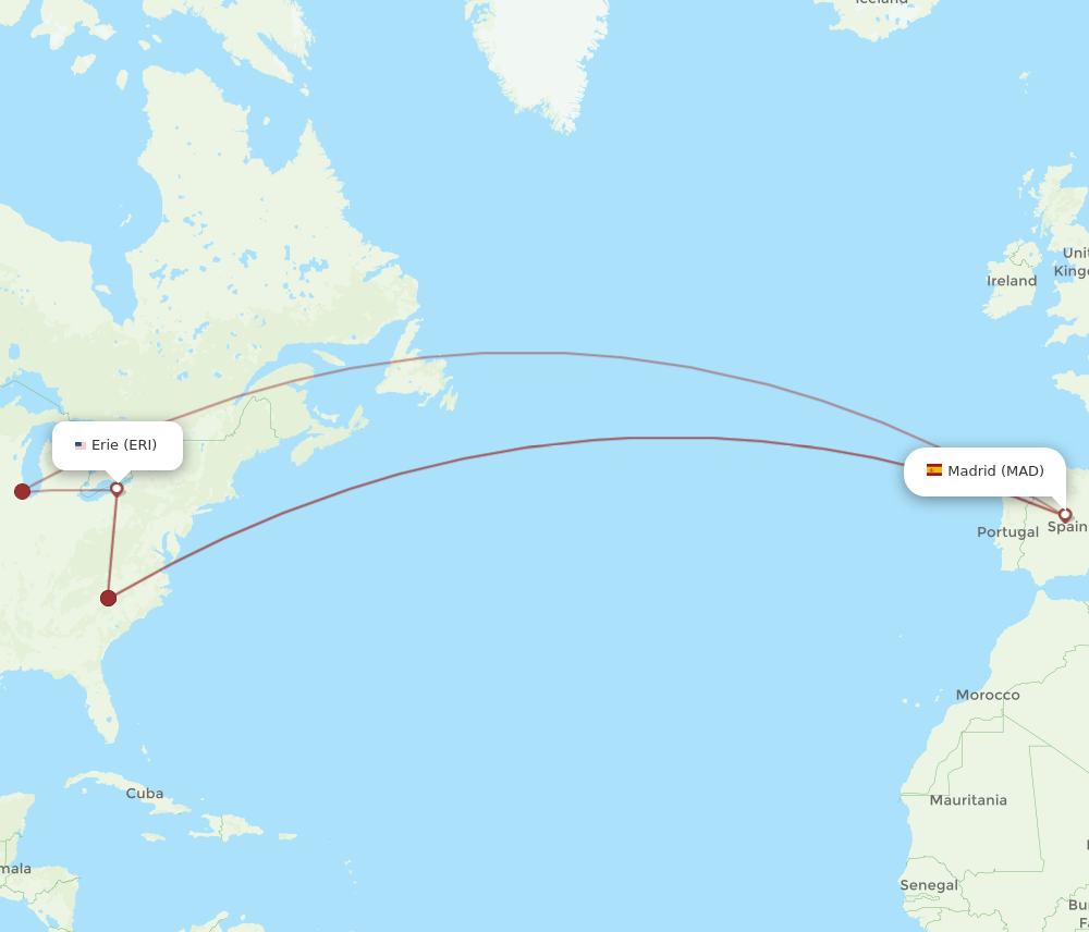 ERI-MAD flight routes