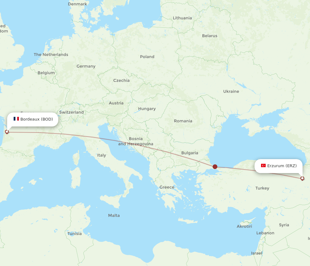 ERZ to BOD flights and routes map