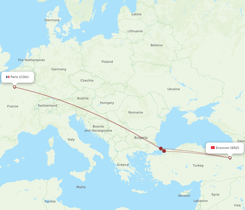 ERZ-CDG flight routes