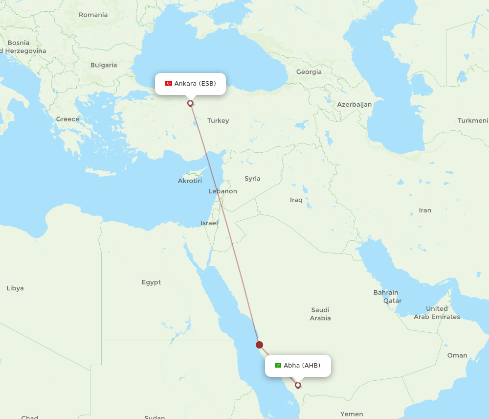 Abha - Ankara route map and flight paths
