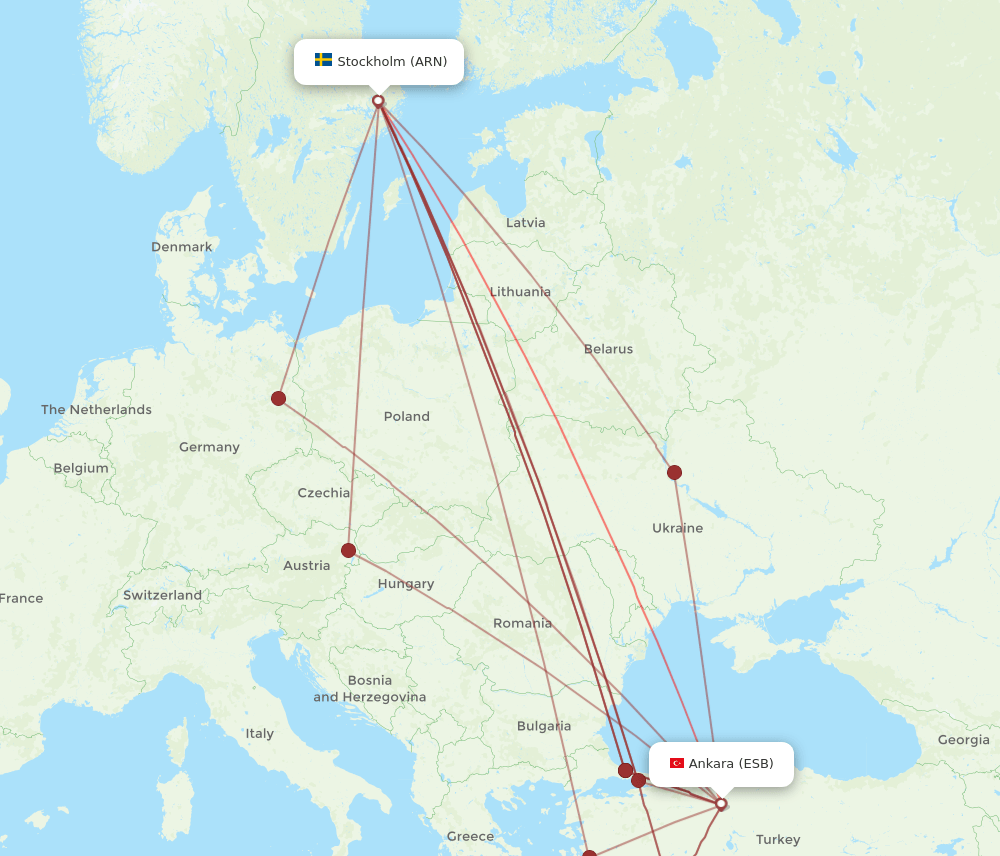 ESB to ARN flights and routes map