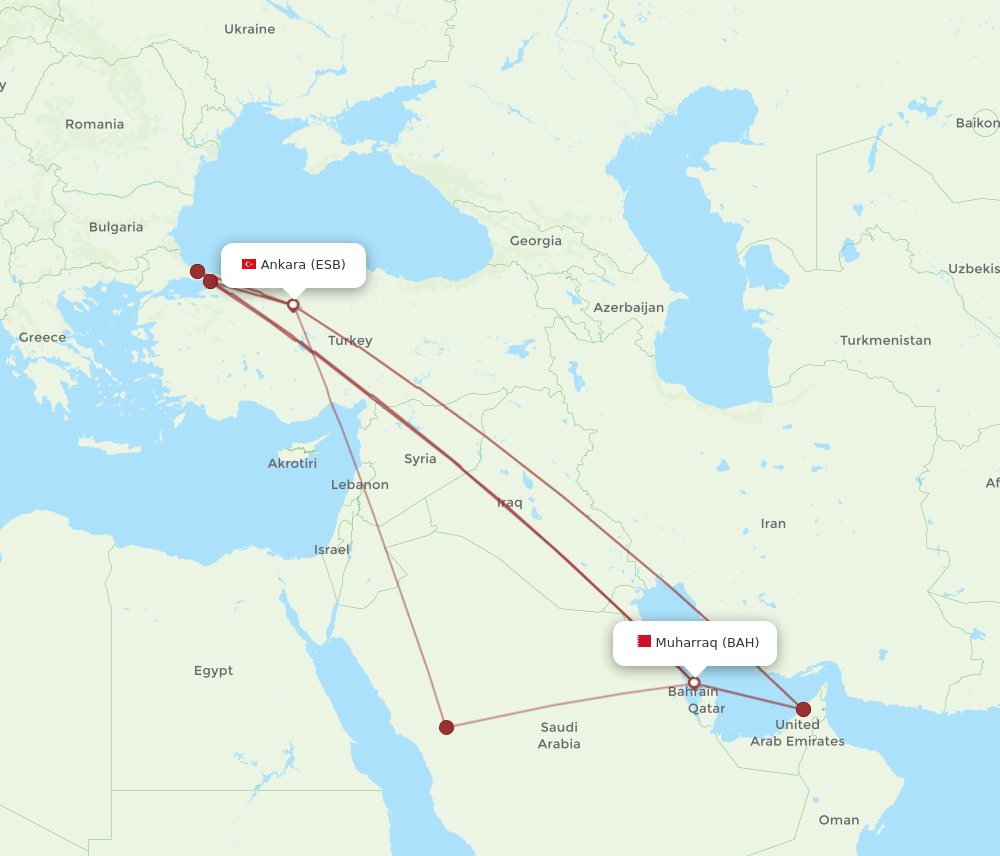 ESB to BAH flights and routes map