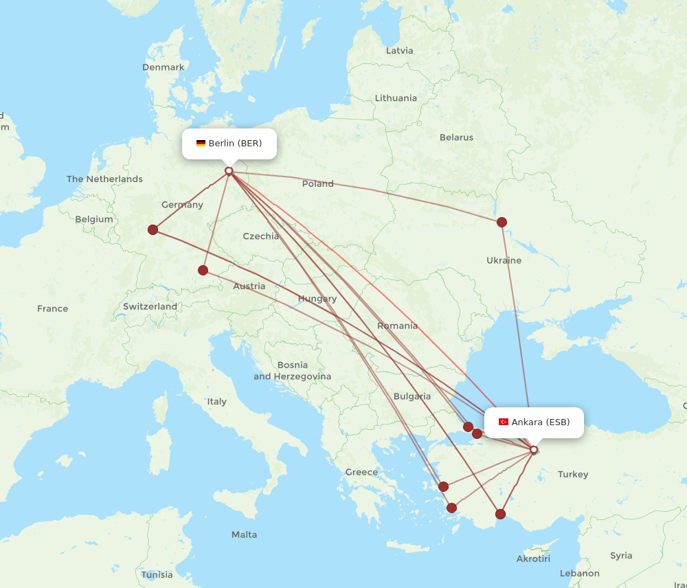 ESB to BER flights and routes map