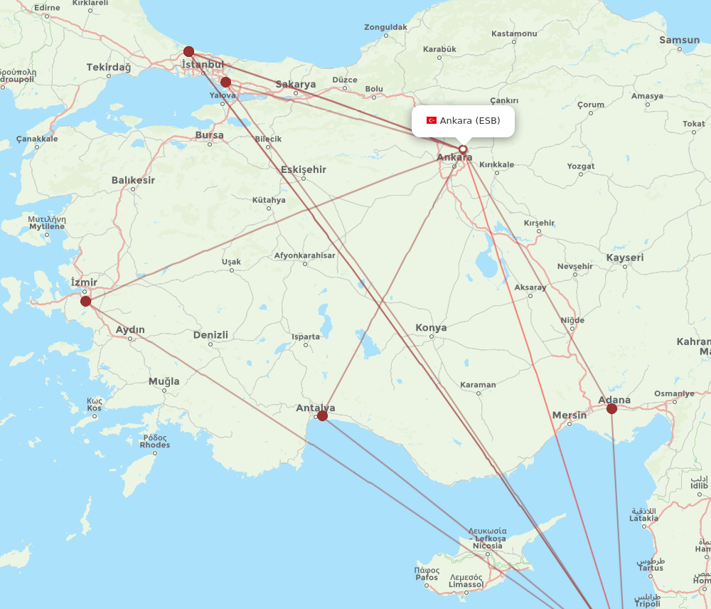 ESB-BEY flight routes