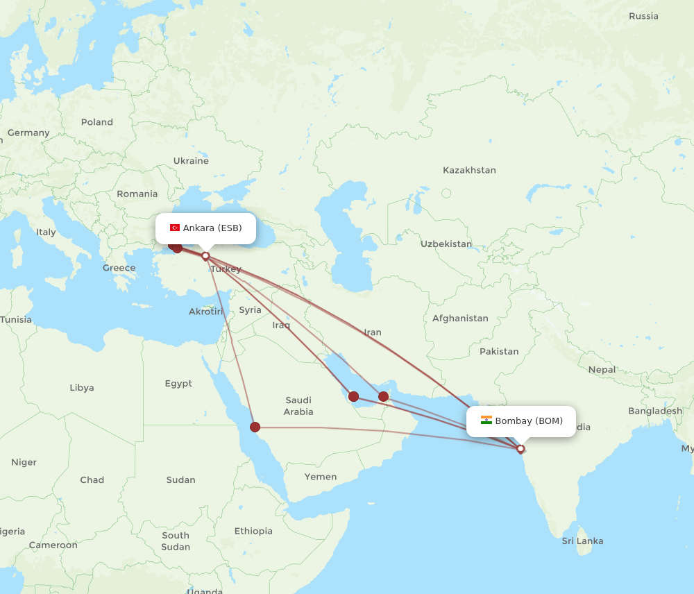 ESB-BOM flight routes