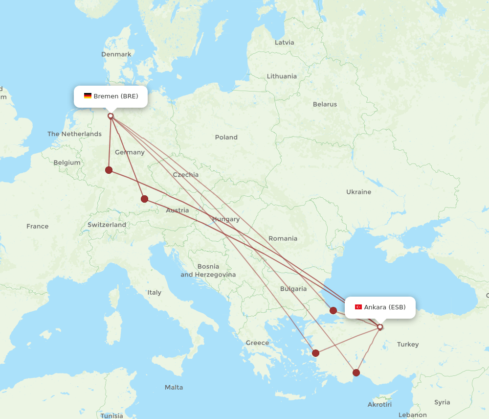 ESB-BRE flight routes
