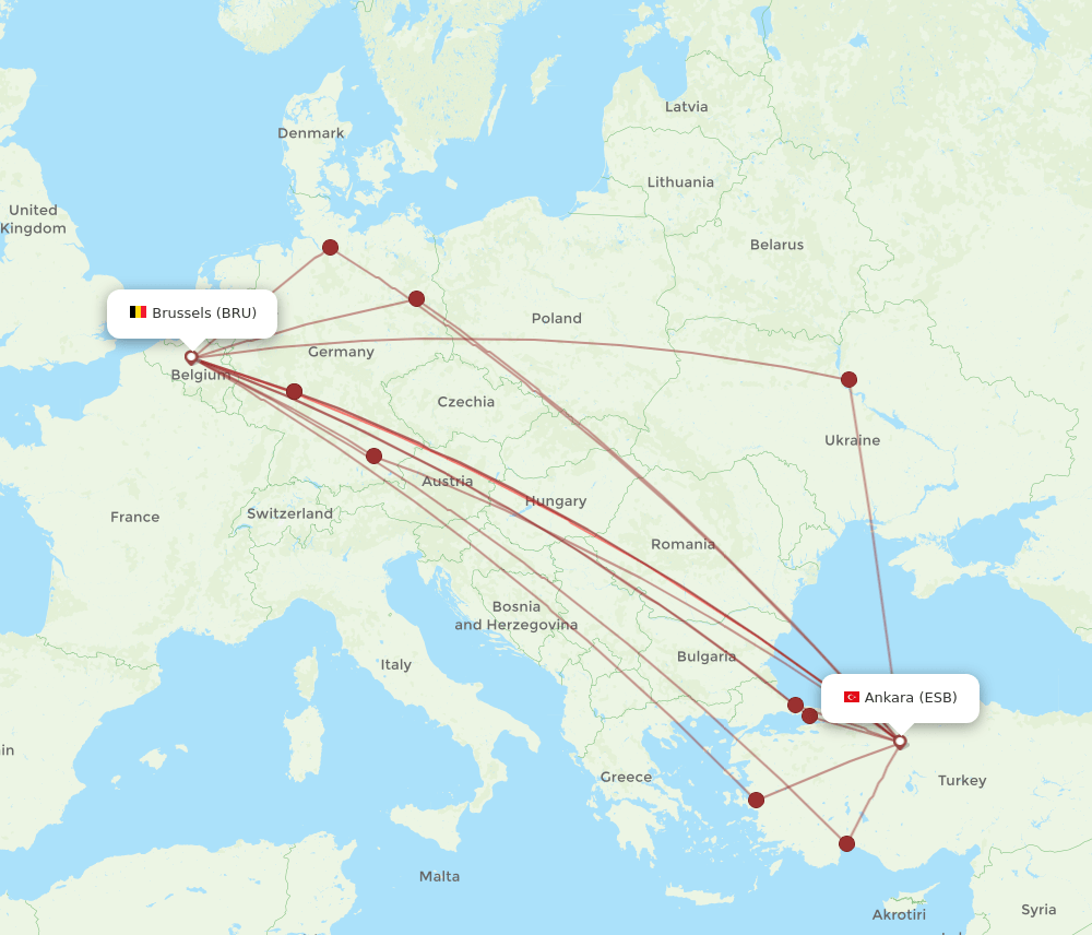 ESB-BRU flight routes