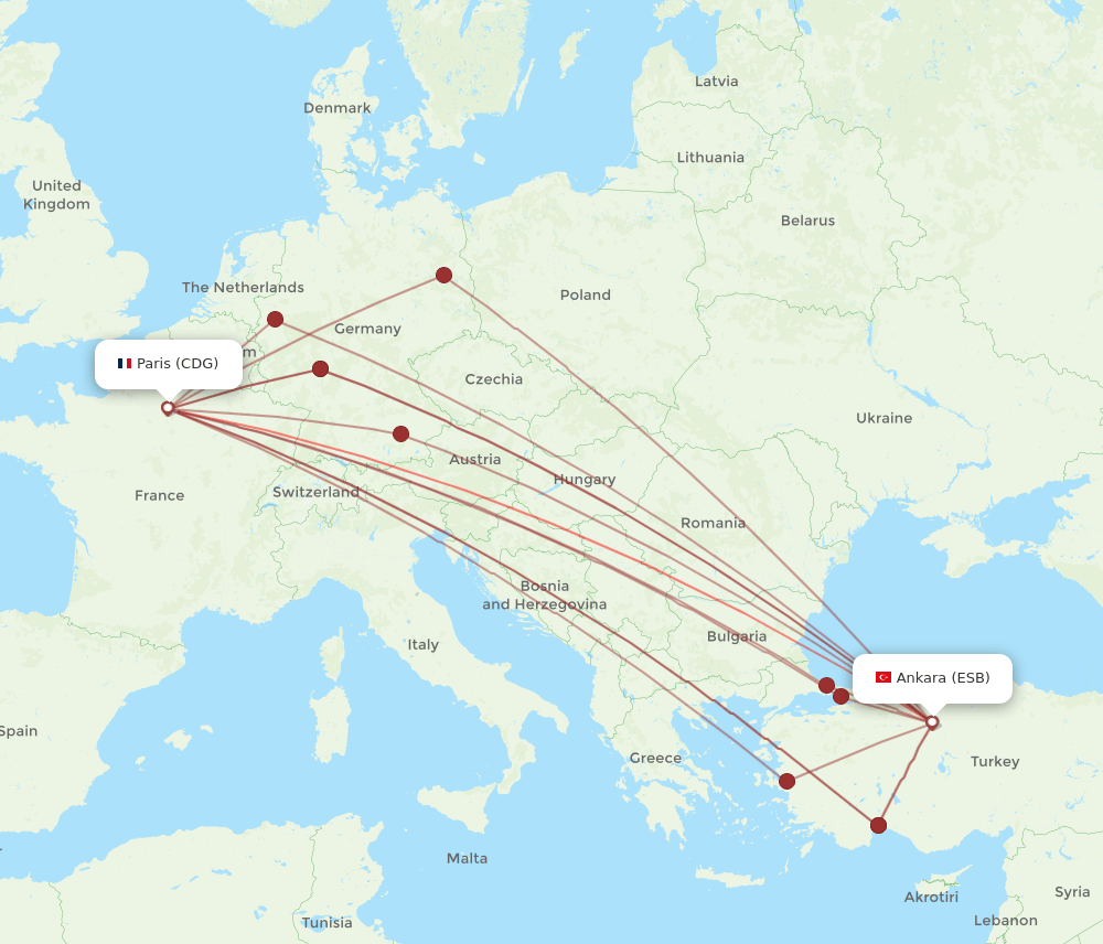 ESB-CDG flight routes
