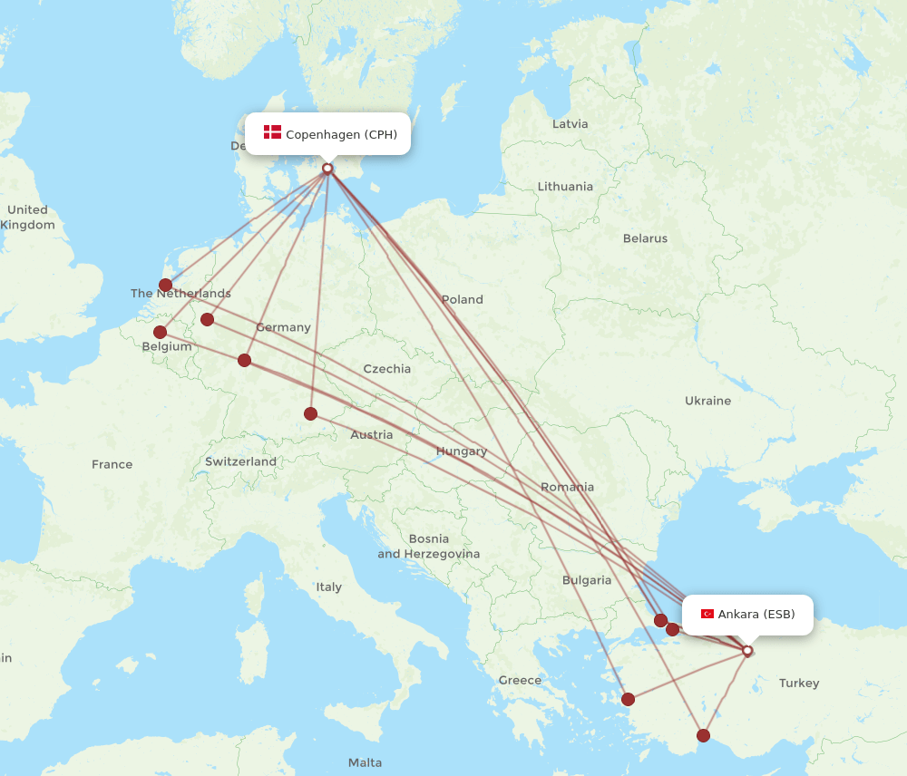 ESB-CPH flight routes