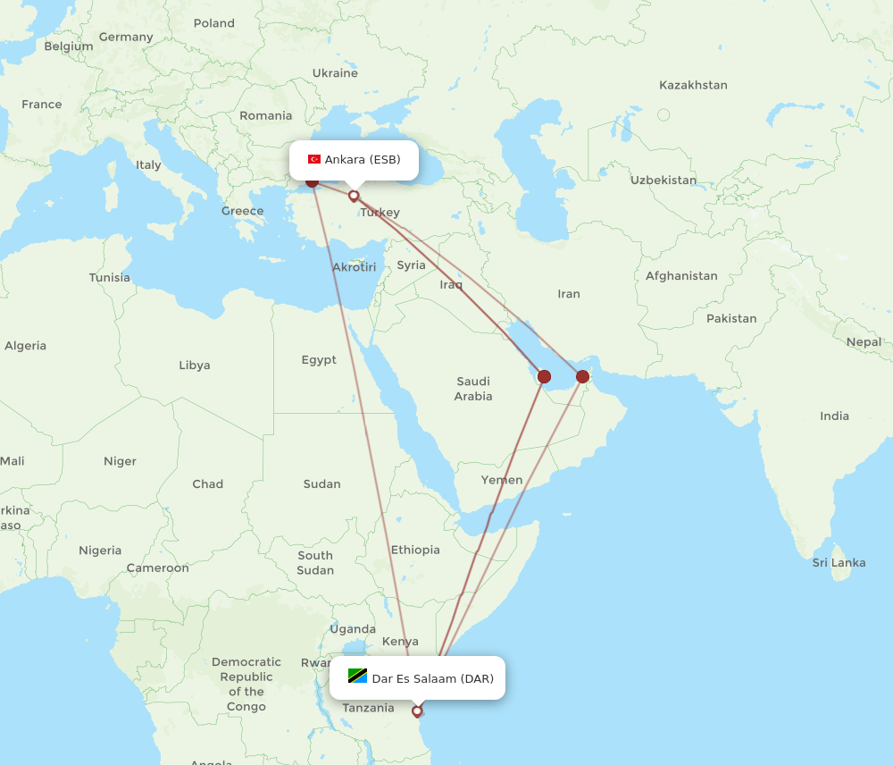 ESB to DAR flights and routes map