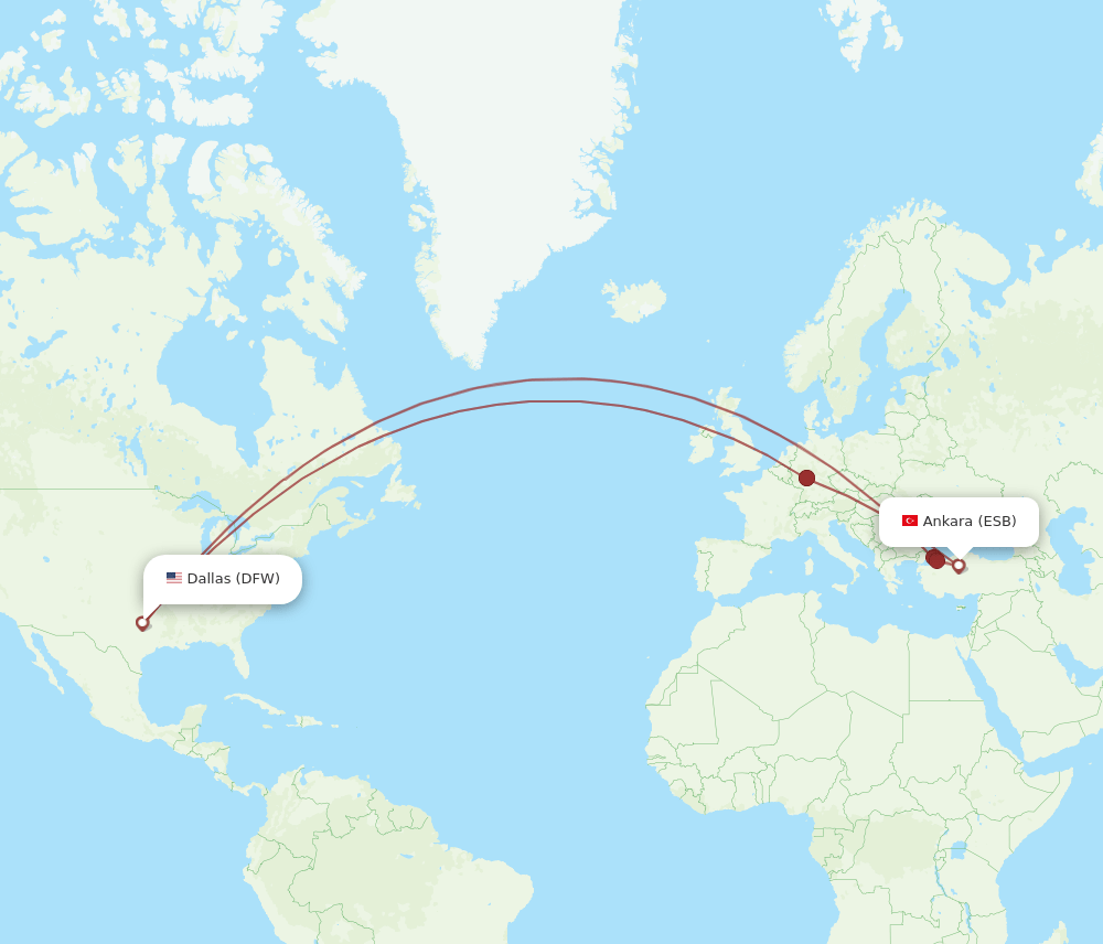 ESB-DFW flight routes