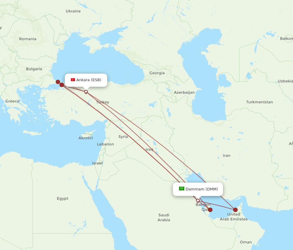 ESB to DMM flights and routes map