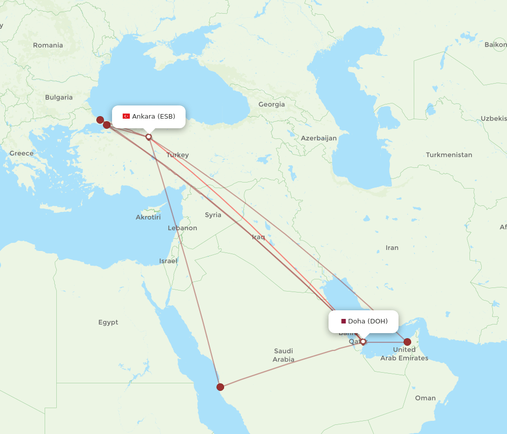 ESB to DOH flights and routes map