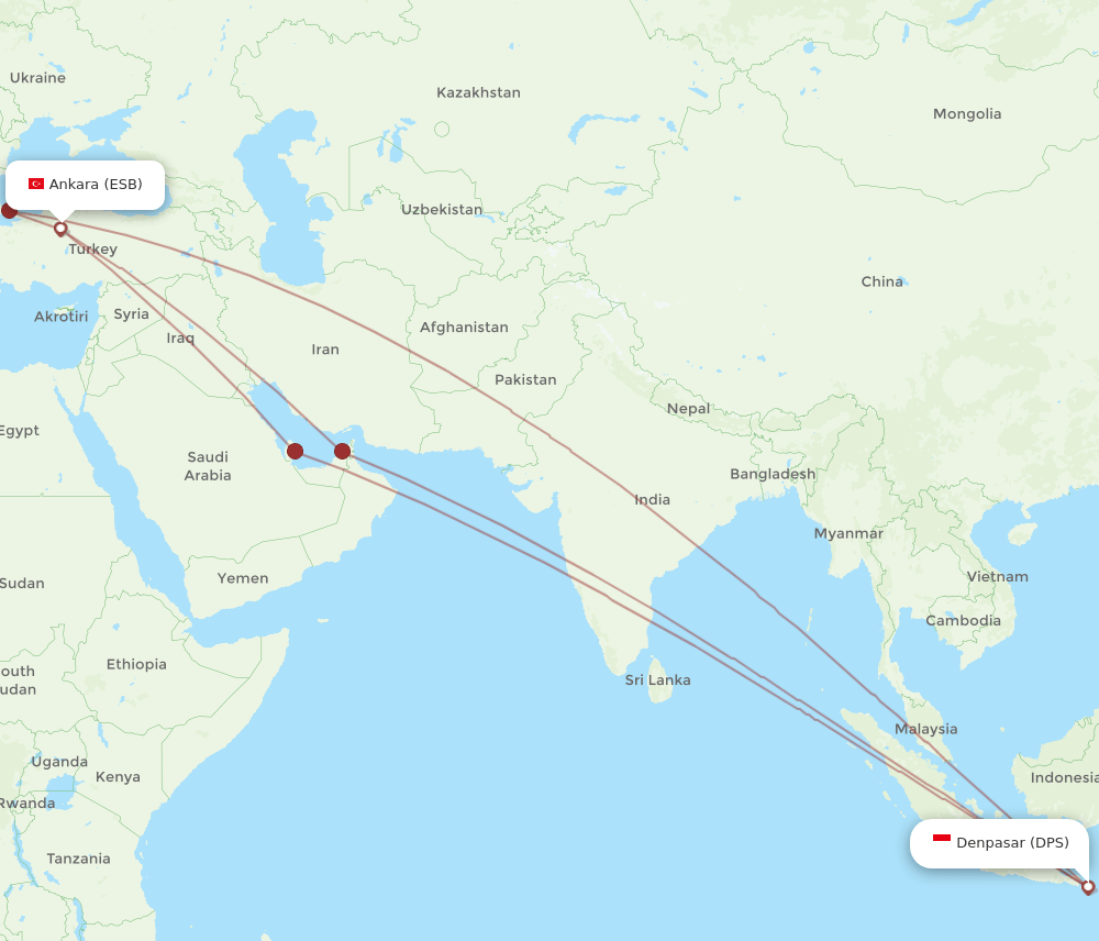 ESB to DPS flights and routes map