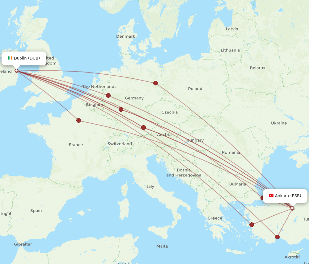 ESB-DUB flight routes