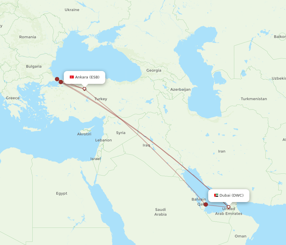 ESB to DWC flights and routes map