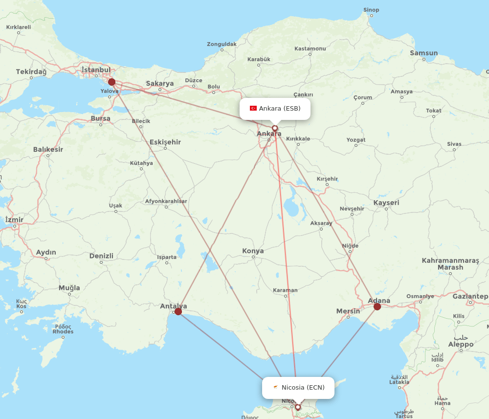 ESB-ECN flight routes